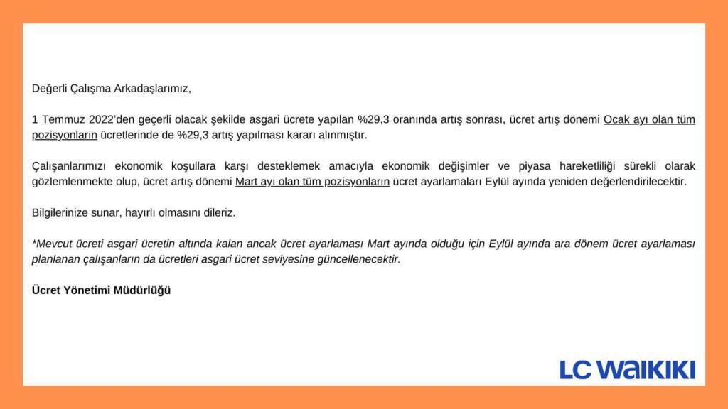 lc waikiki'den çalışanlara ara zam açıklaması